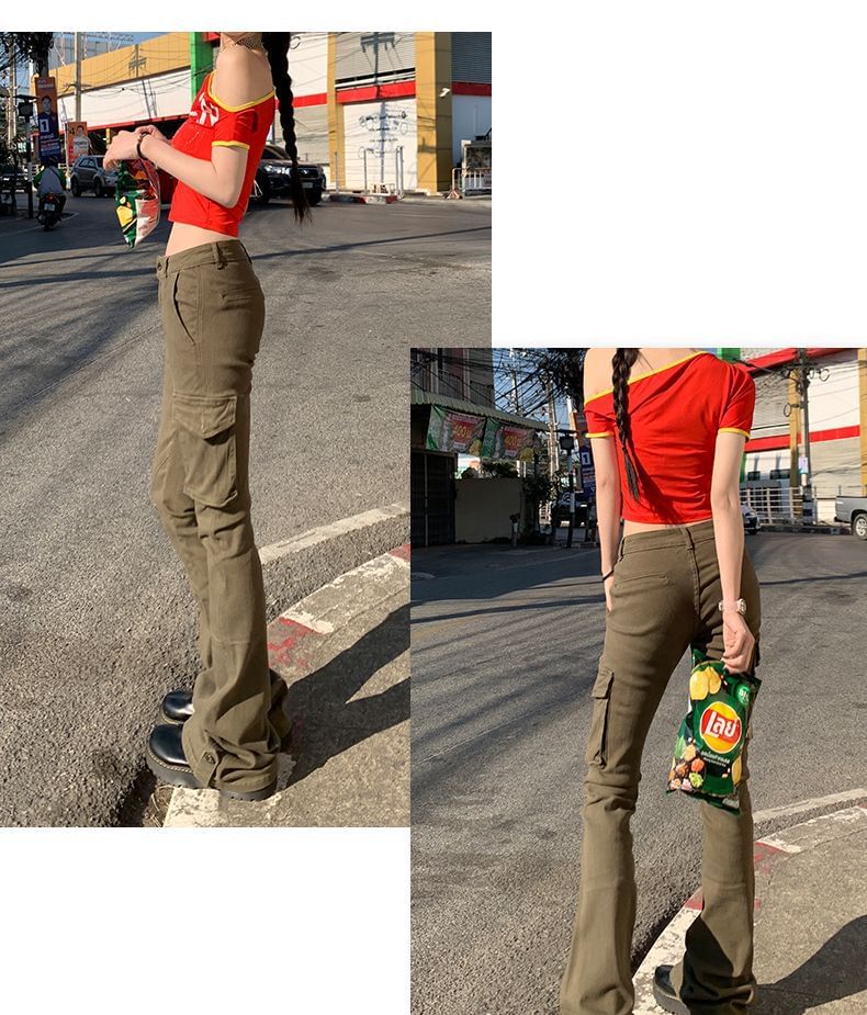 Low Waist Plain Flared Cargo Pants (Various Designs)