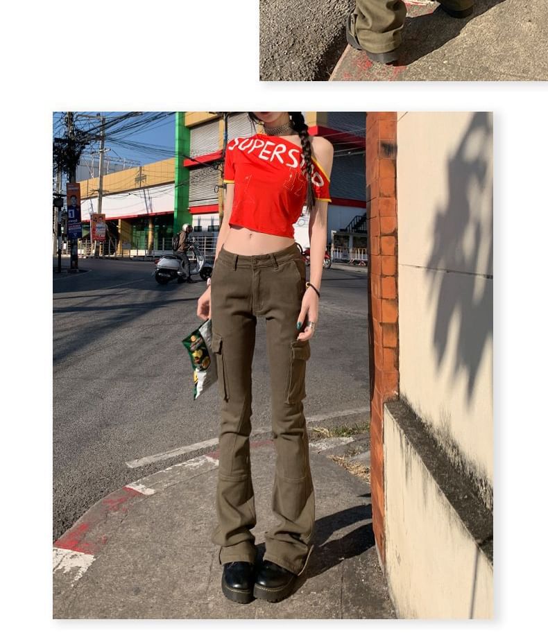 Low Waist Plain Flared Cargo Pants (Various Designs)