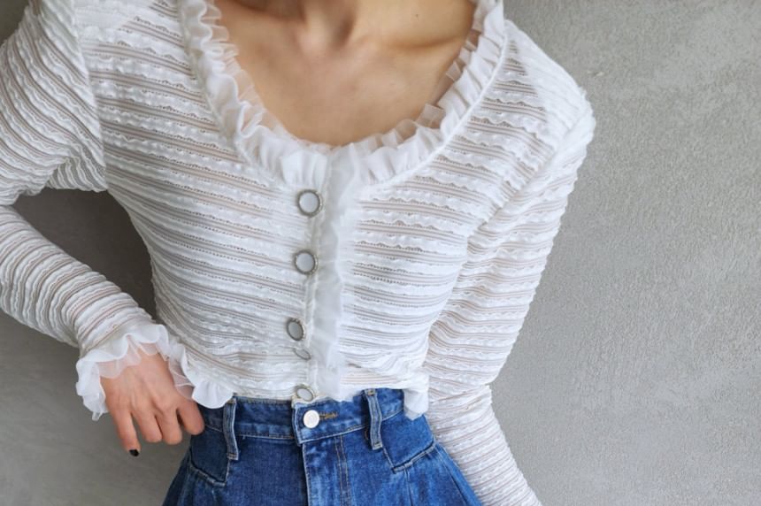 High Waist Lace Trim Denim Shorts