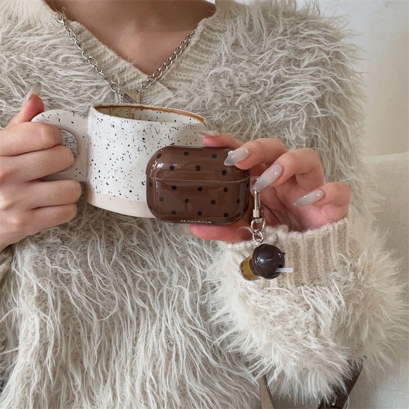 Polka Dot AirPods / Pro Earphone Case Skin with Bubble Tea Charm