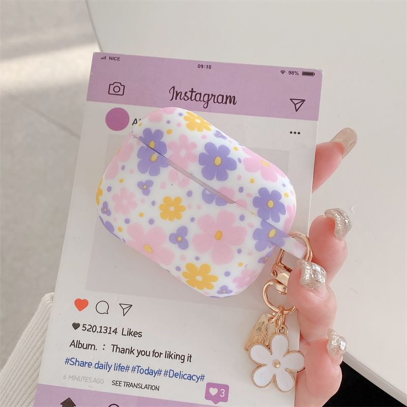 Floral AirPods / Pro Earphone Case Skin with Charm