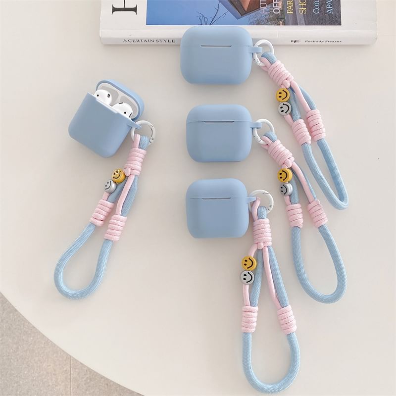 Plain AirPods / Pro Earphone Case Skin with Smiley Strap