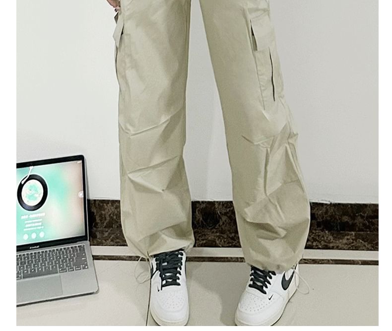 High Rise Plain Cargo Straight Leg Pants