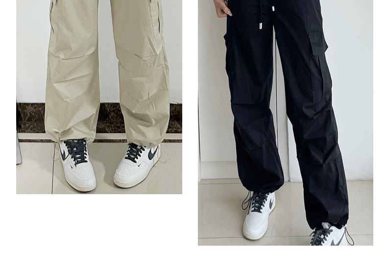 High Rise Plain Cargo Straight Leg Pants