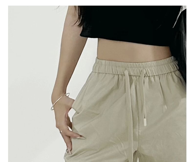 High Rise Plain Cargo Straight Leg Pants
