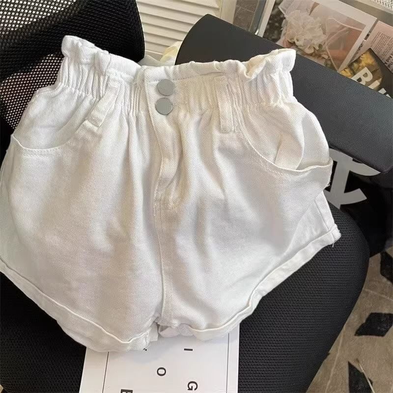 High Waist Paperbag Washed Denim Shorts