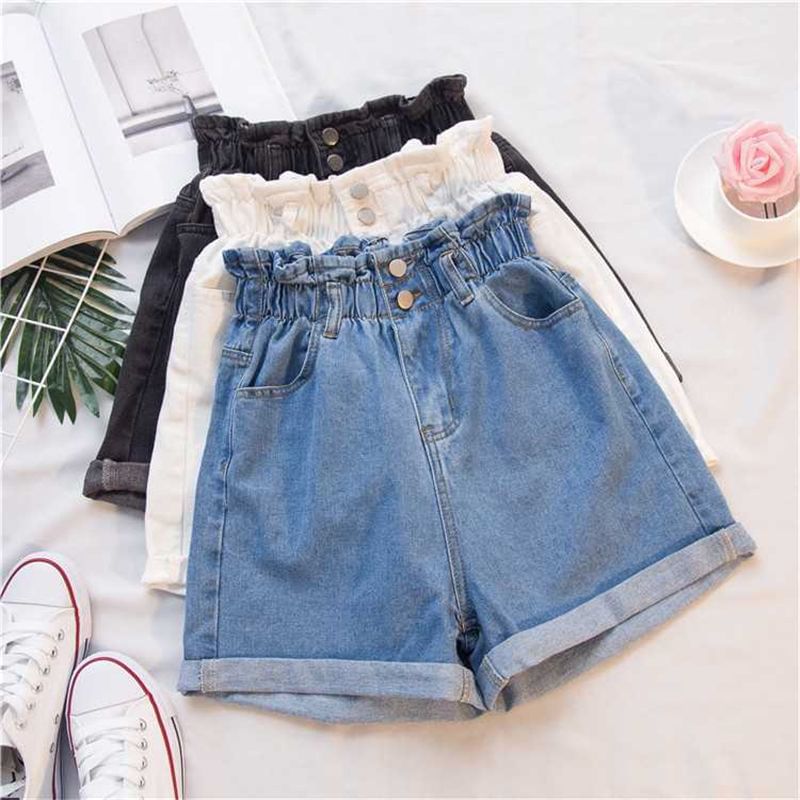 High Waist Washed Denim Shorts