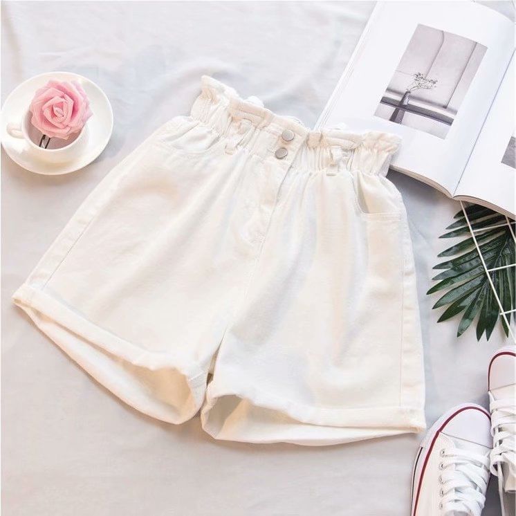 High Waist Washed Denim Shorts