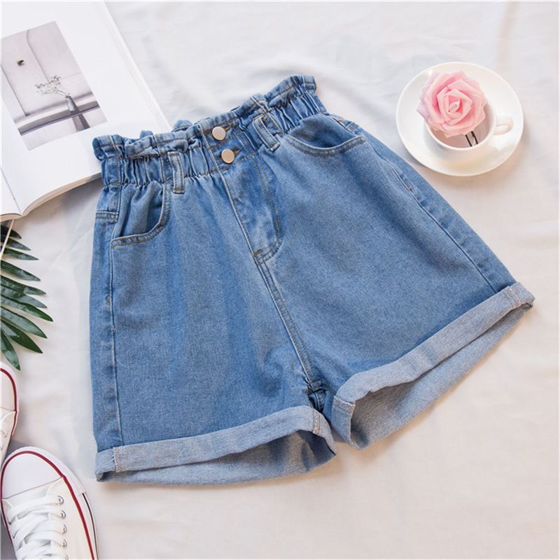 High Waist Washed Denim Shorts