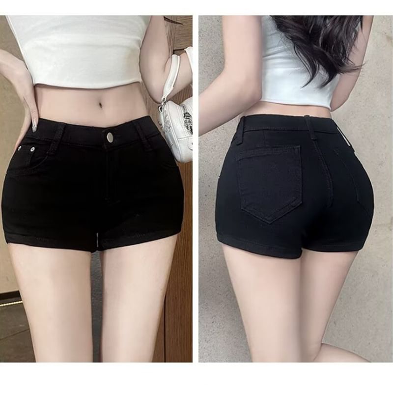 Mid Rise Plain Denim Shorts