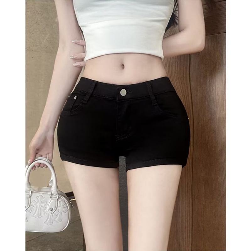 Mid Rise Plain Denim Shorts