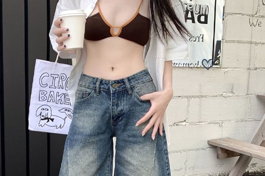 Mid Rise Washed Denim Shorts