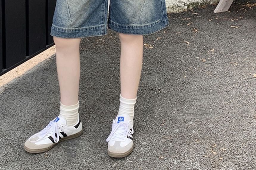 Mid Rise Washed Denim Shorts
