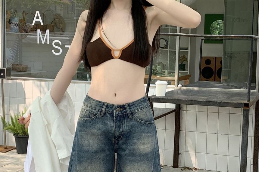 Mid Rise Washed Denim Shorts