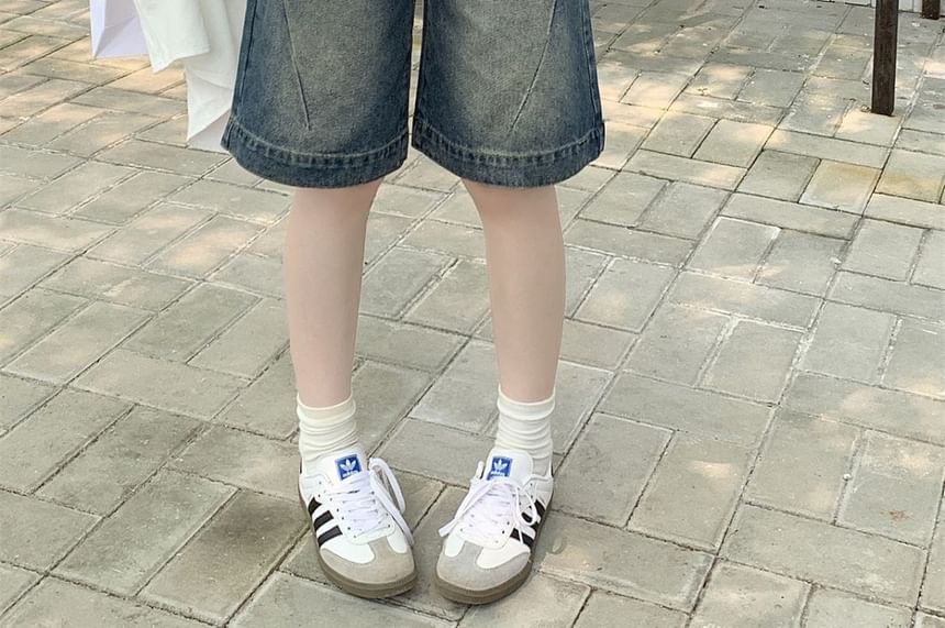 Mid Rise Washed Denim Shorts