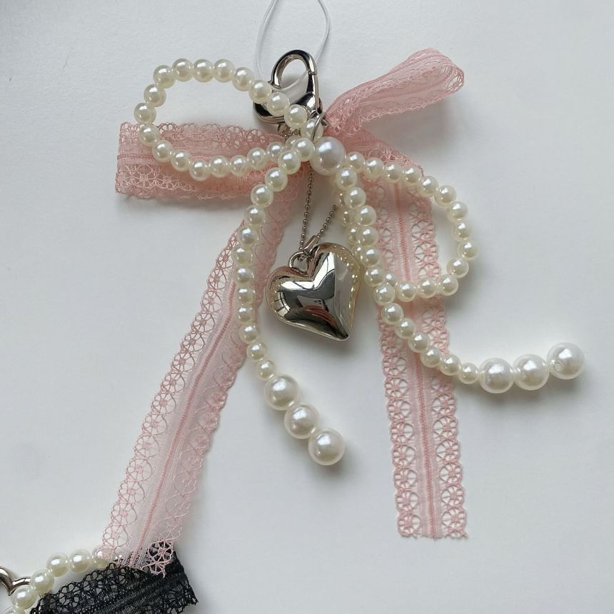 Beaded Bow Heart Bag Charm