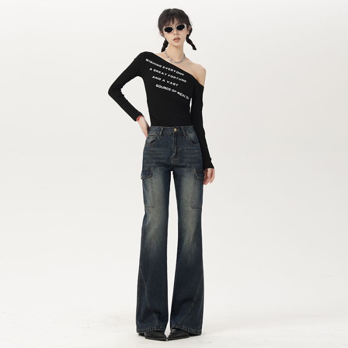 Mid Rise Plain Bootcut Cargo Pants