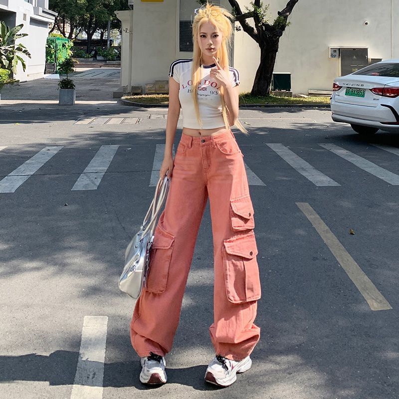 Low Waist Washed Wide Leg Cargo Pants (Various Designs)