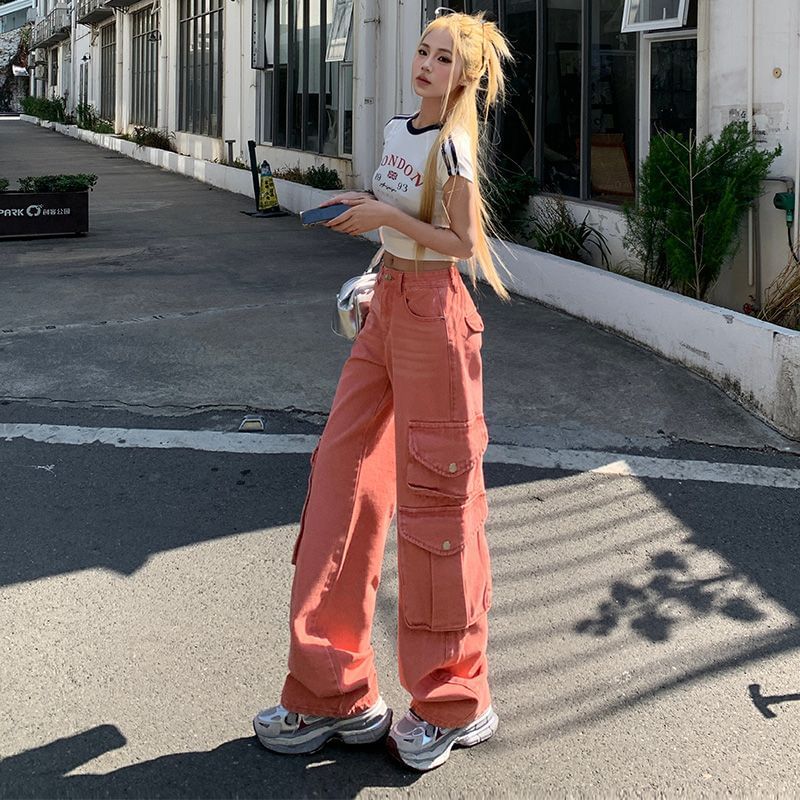 Low Waist Washed Wide Leg Cargo Pants (Various Designs)