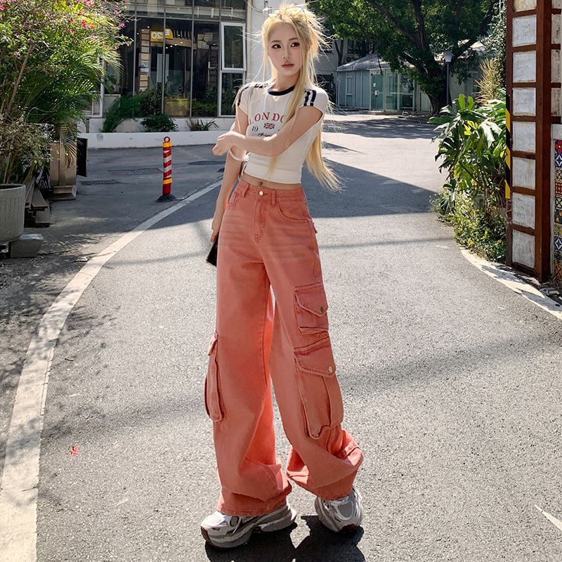 Low Waist Washed Wide Leg Cargo Pants (Various Designs)