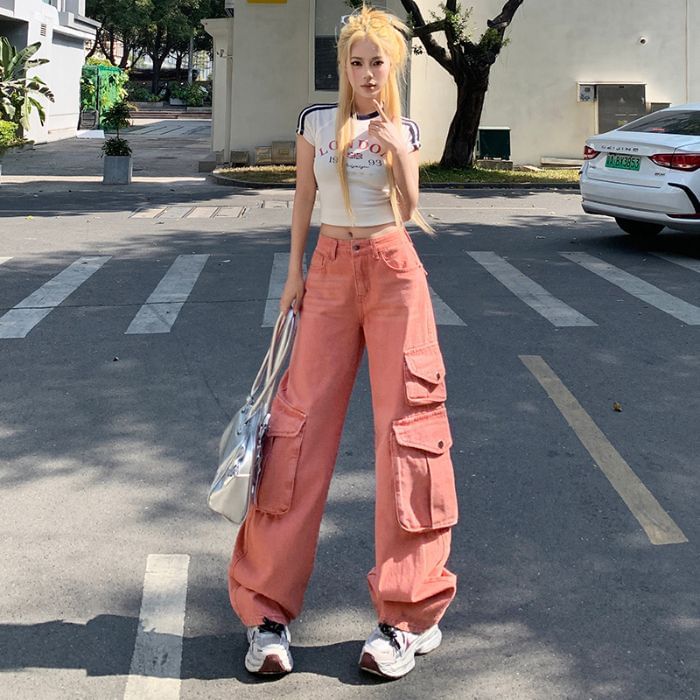 Low Waist Washed Wide Leg Cargo Pants (Various Designs)