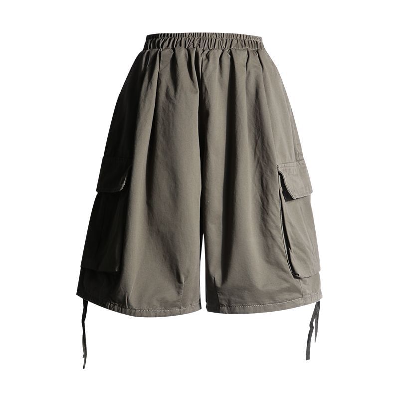 High Waist Wide Leg Cargo Capri Pants