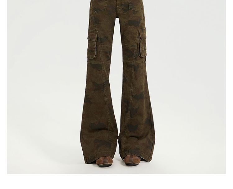 Mid Waist Camouflaged Flared Cargo Pants (Various Designs)
