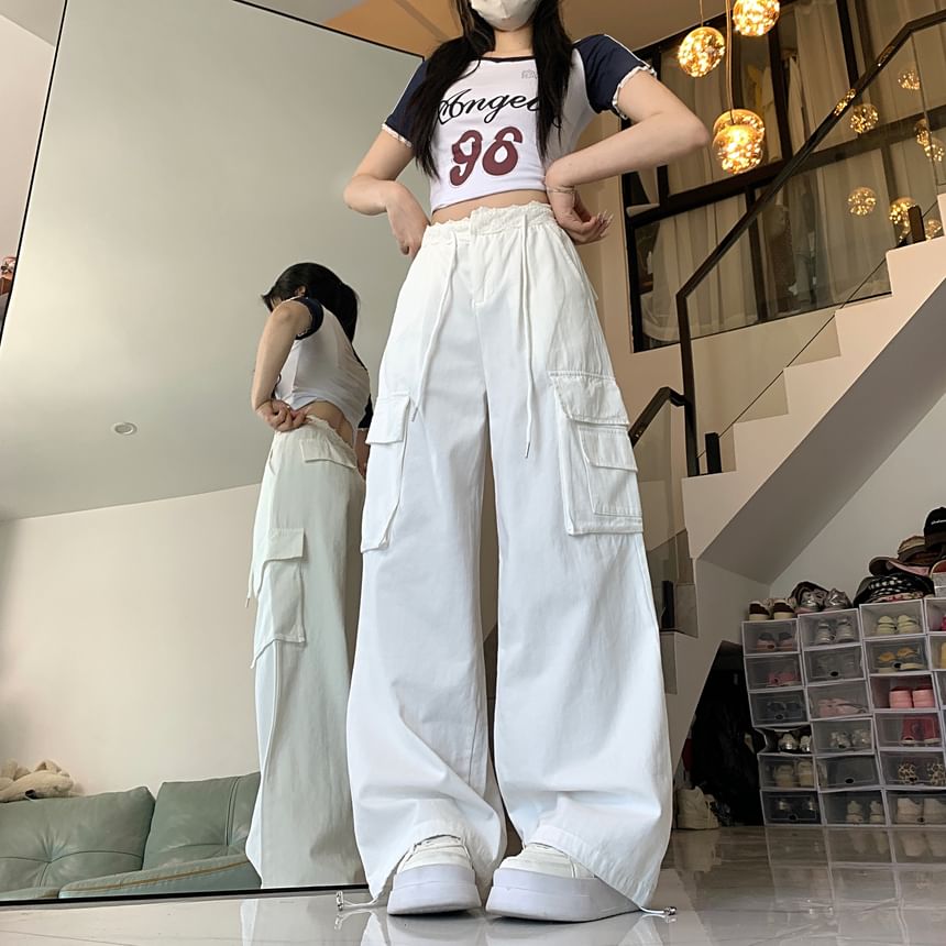 Mid Waist Panel Lace Baggy Cargo Pants