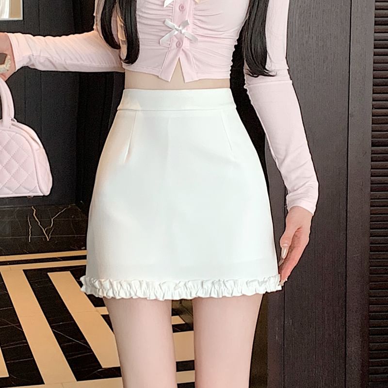 Flounced Mini Skirt with High Waist