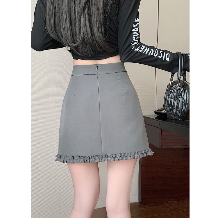 Flounced Mini Skirt with High Waist