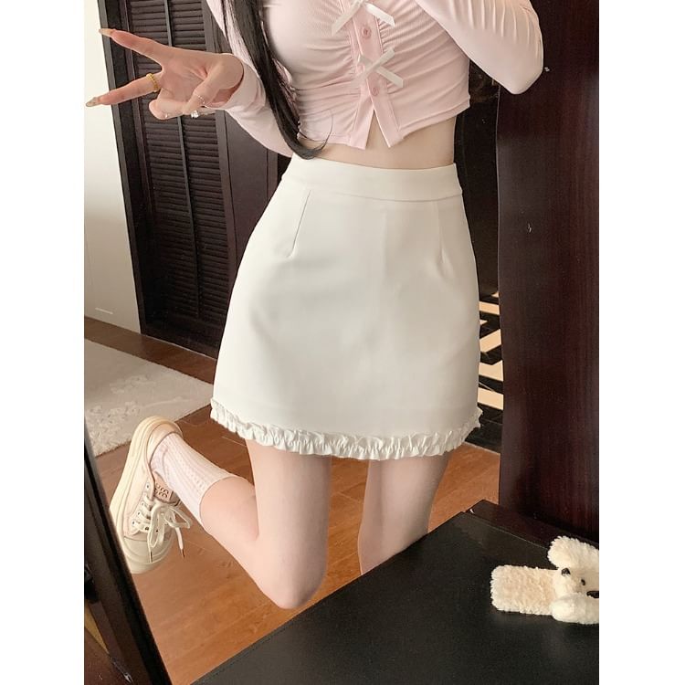 Flounced Mini Skirt with High Waist
