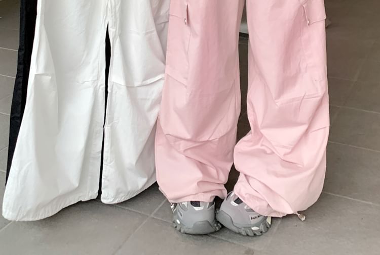 Drawstring Waist Plain Baggy Cargo Pants