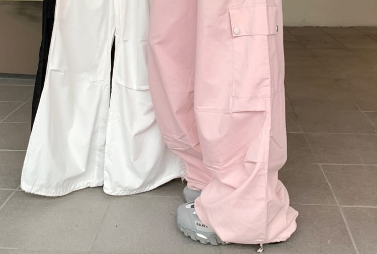 Drawstring Waist Plain Baggy Cargo Pants