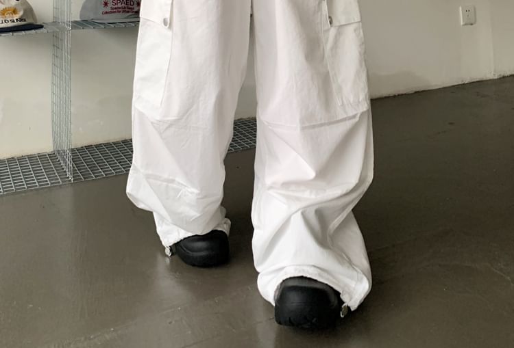 Drawstring Waist Plain Baggy Cargo Pants