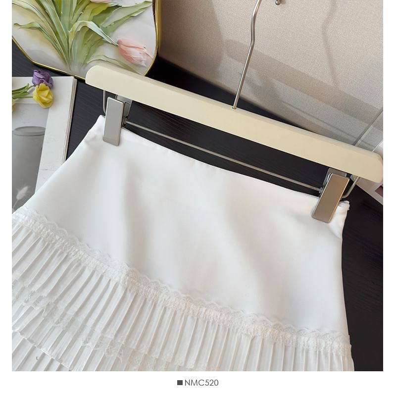 Lace-Trimmed Pleated Mini Skirt with High Rise