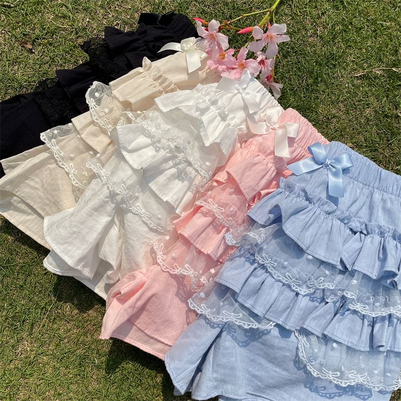Ruffled High-Rise Mini A-Line Skirt with Elegant Trim