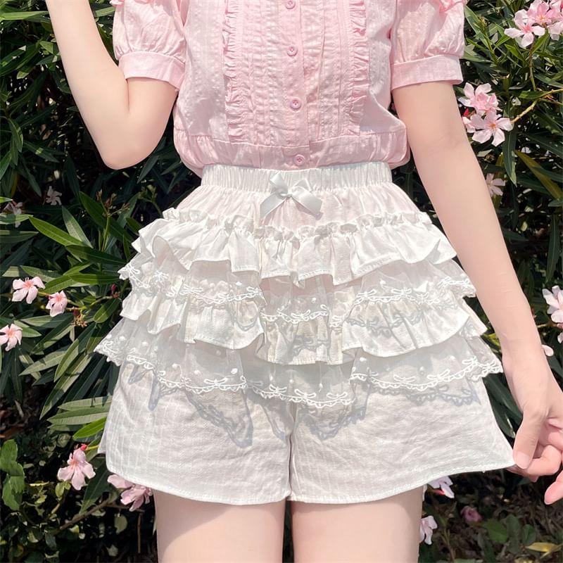 Ruffled High-Rise Mini A-Line Skirt with Elegant Trim