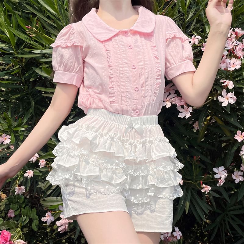 Ruffled High-Rise Mini A-Line Skirt with Elegant Trim