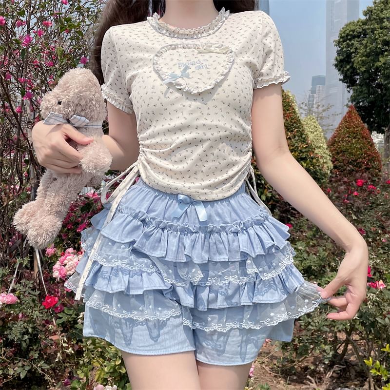 Ruffled High-Rise Mini A-Line Skirt with Elegant Trim