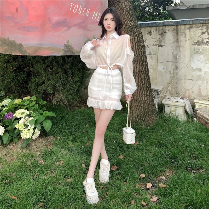 Cold Shoulder Crop Top and Mini Skirt Set