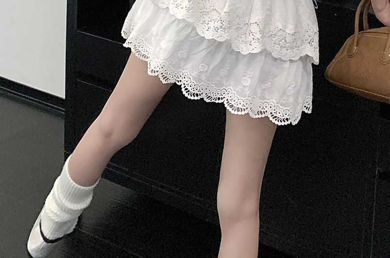 Lace Layered Mini Skirt with High Rise
