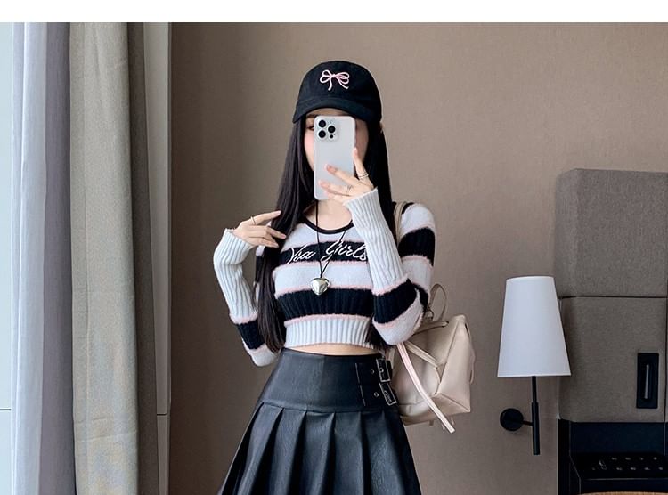 Faux Leather Pleated Mini Skirt with High Rise