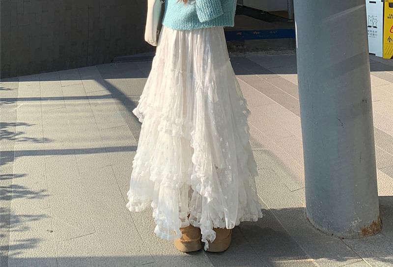 Elevated Mesh A-Line Maxi Skirt with High Waistband