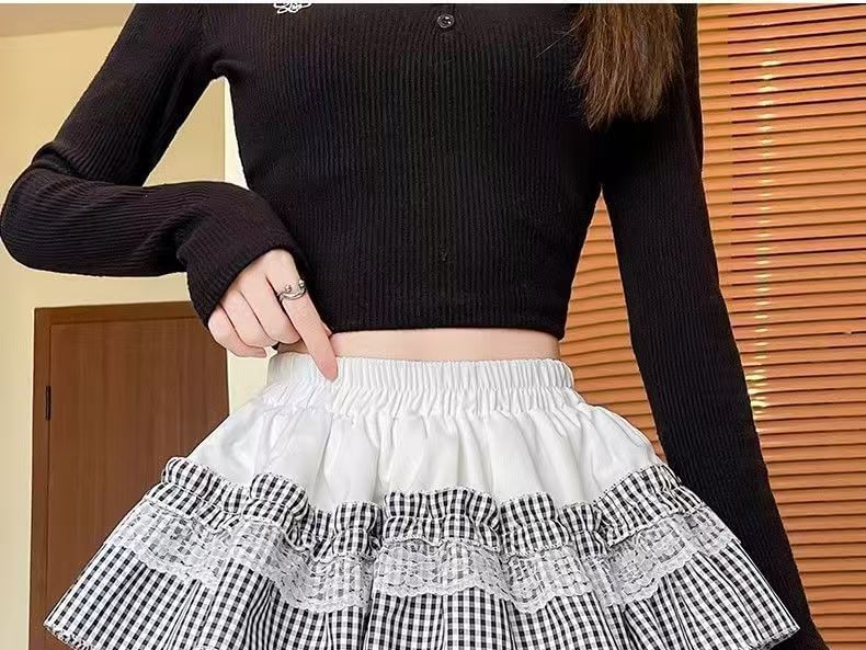 Plaid Layered Mini Skirt with Low Waist
