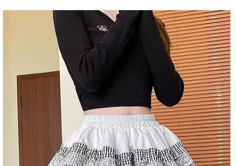 Plaid Layered Mini Skirt with Low Waist