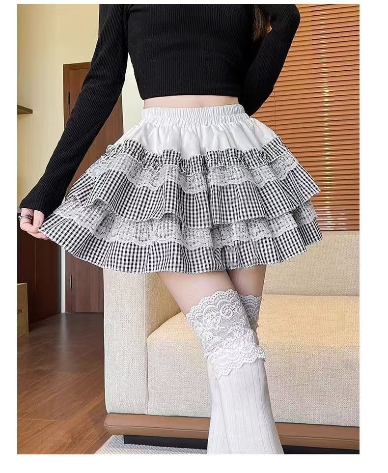 Plaid Layered Mini Skirt with Low Waist