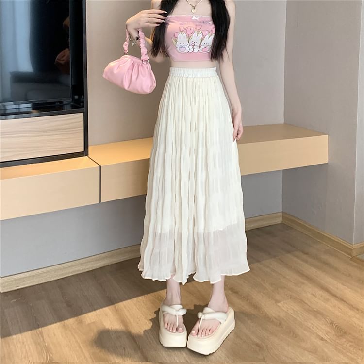 High-Rise Solid Flared Midi Skirt