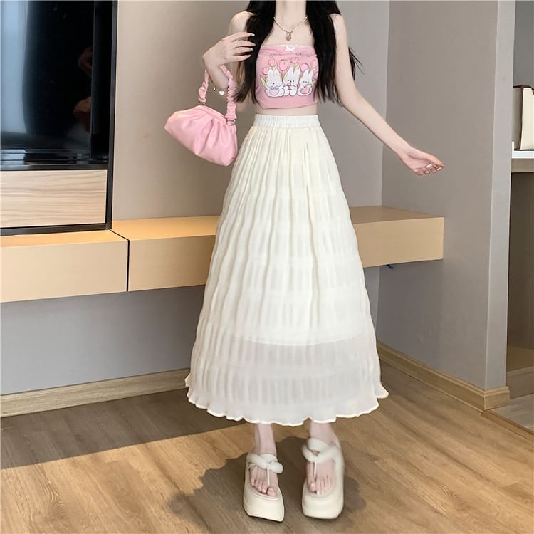 High-Rise Solid Flared Midi Skirt