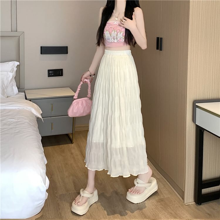 High-Rise Solid Flared Midi Skirt