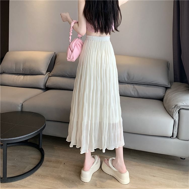 High-Rise Solid Flared Midi Skirt